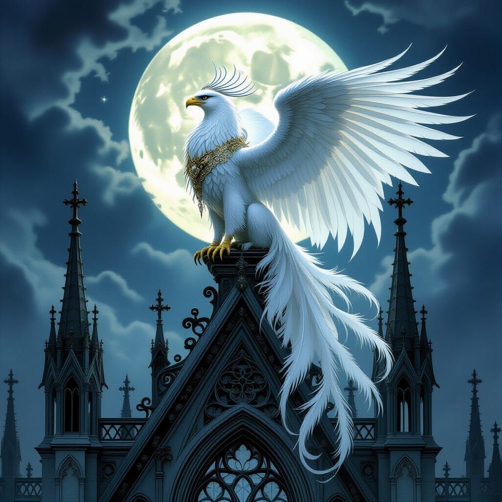 Griffin on Gothic Cathedral in Pre-Raphaelite Style