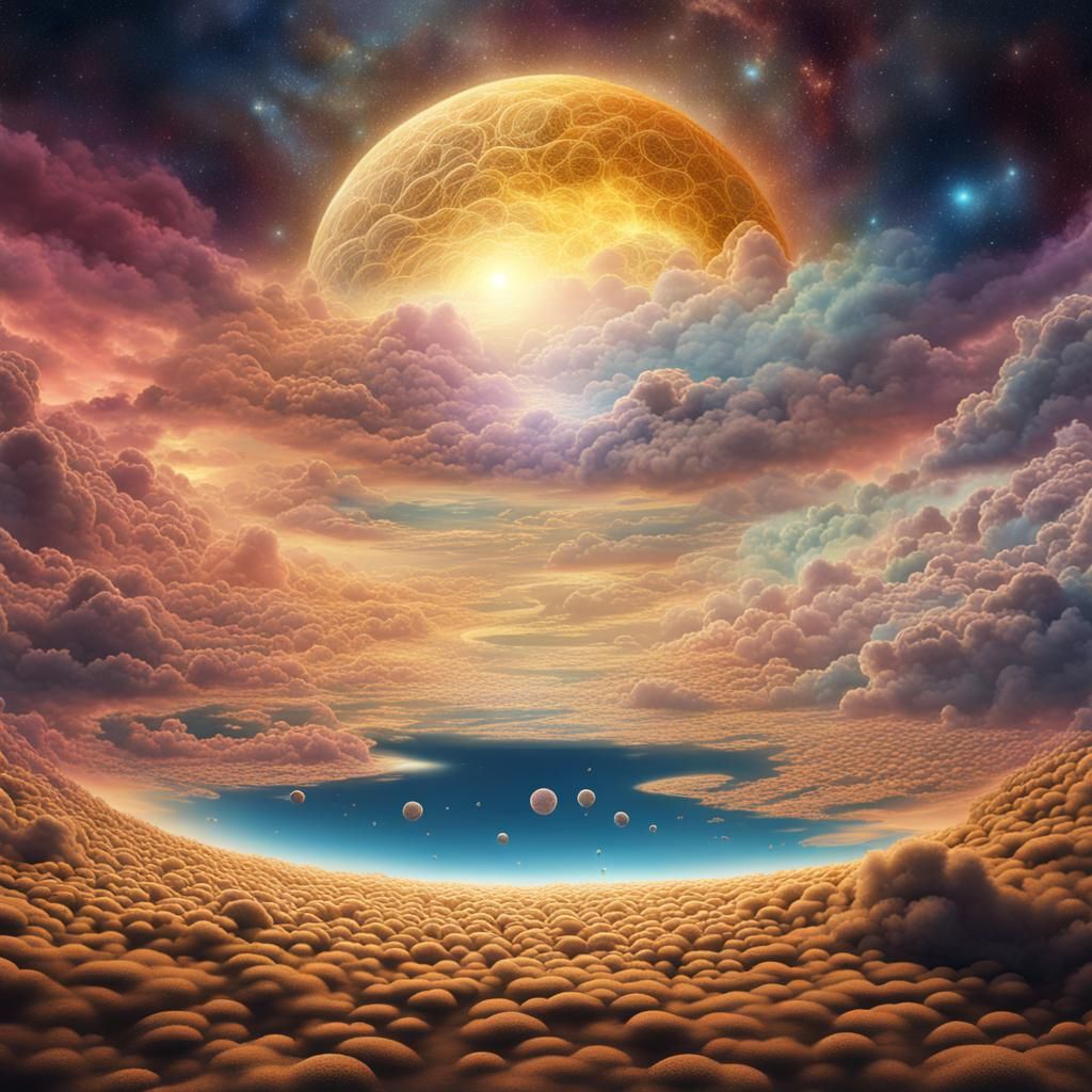 Cosmic Dreamscape: Volumetric Heavens Illustration