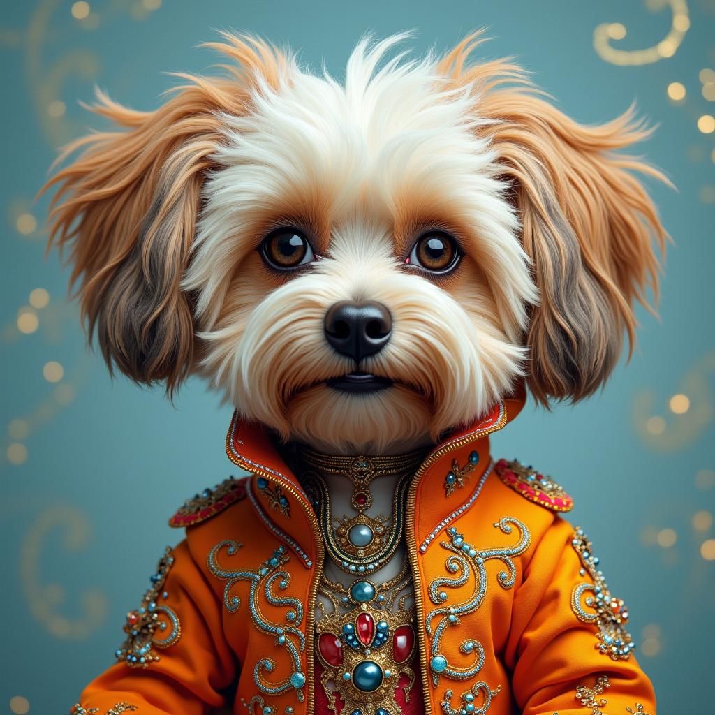 Dog Portrait in Baroque Style with Futuristic Jewelry