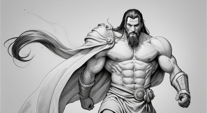 Monochromatic Pencil Drawing: Man Versus Giant Octopus