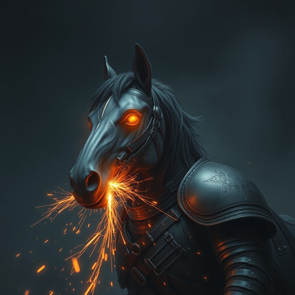 Armored Humanoid Horse Breathing Fire