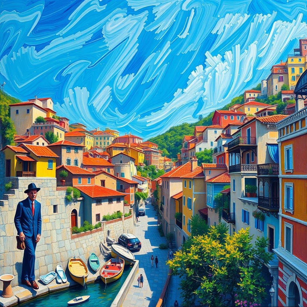 Dreamy Amalfi Cityscape in Vibrant Neo-Expressionist Style