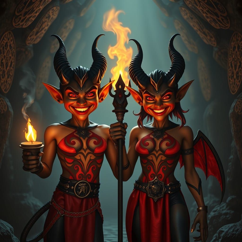 Mischievous Imps Illuminate Dark Dungeon in Rich, Vibrant De...