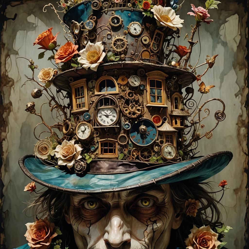 Mad Hatter's Surreal Hat: An Egon Schiele Vision