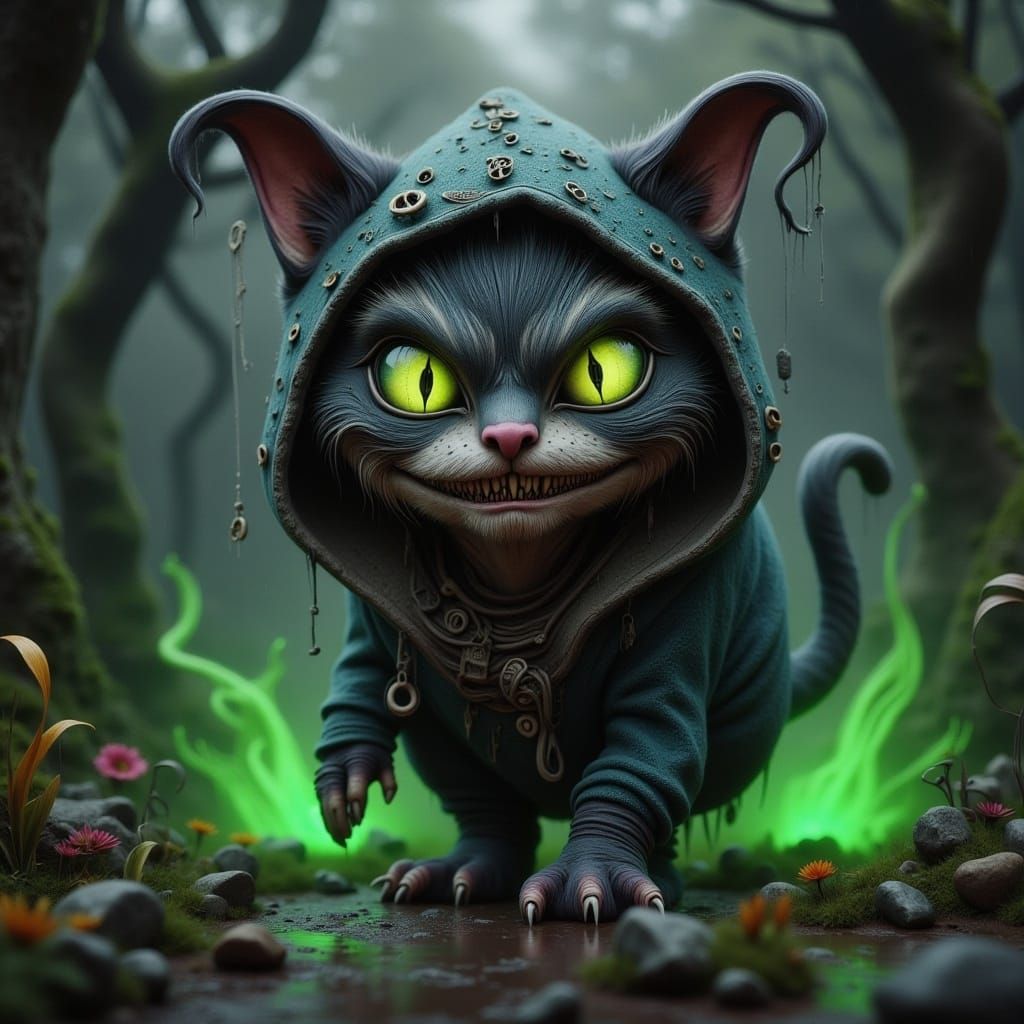 Cheshire Cat Ninja in Rainforest: Ultra-Detailed Scene