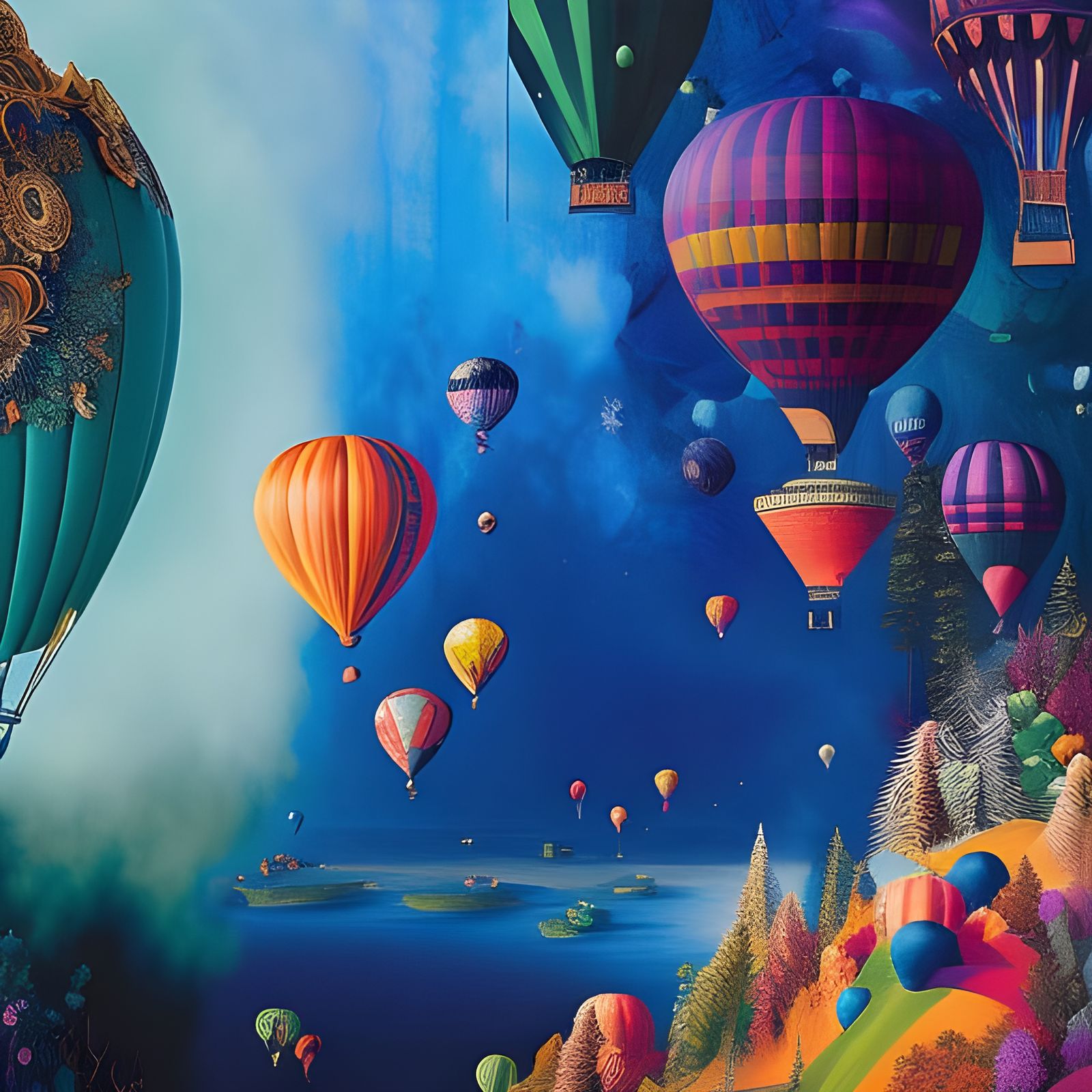 Explorer in Hot Air Balloon: Mixed-Media Collage Art