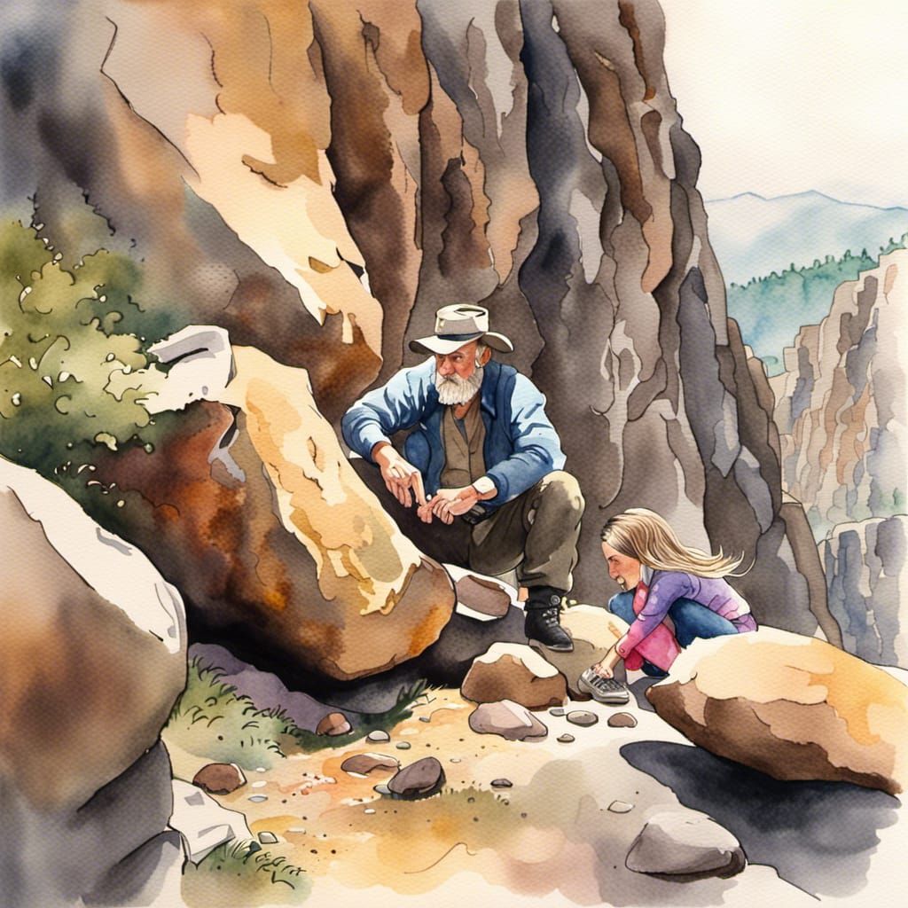 Prospector and Daughter Bouldering: Watercolor Painting
