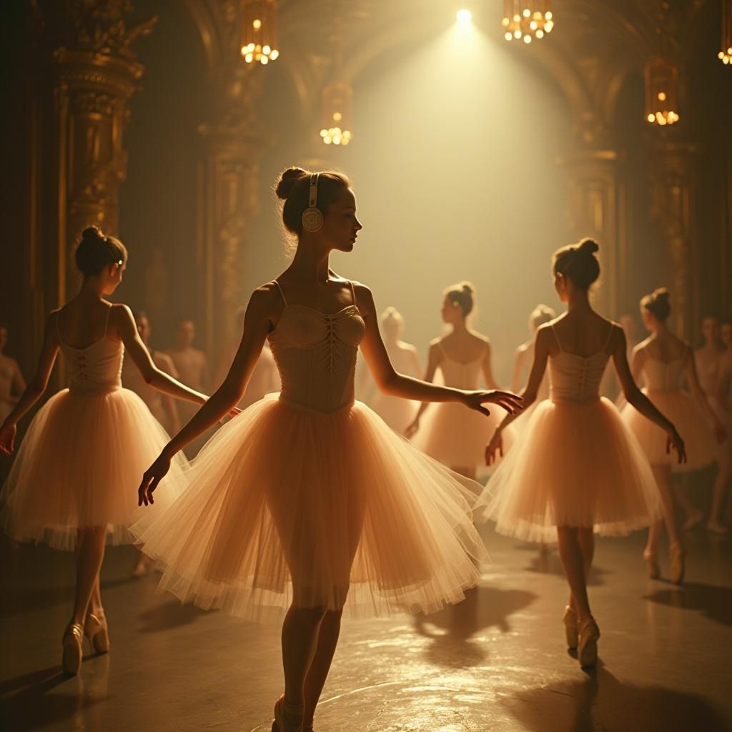 Nutcracker Ballet Dancers Wearing Headphones in Cinematic St...