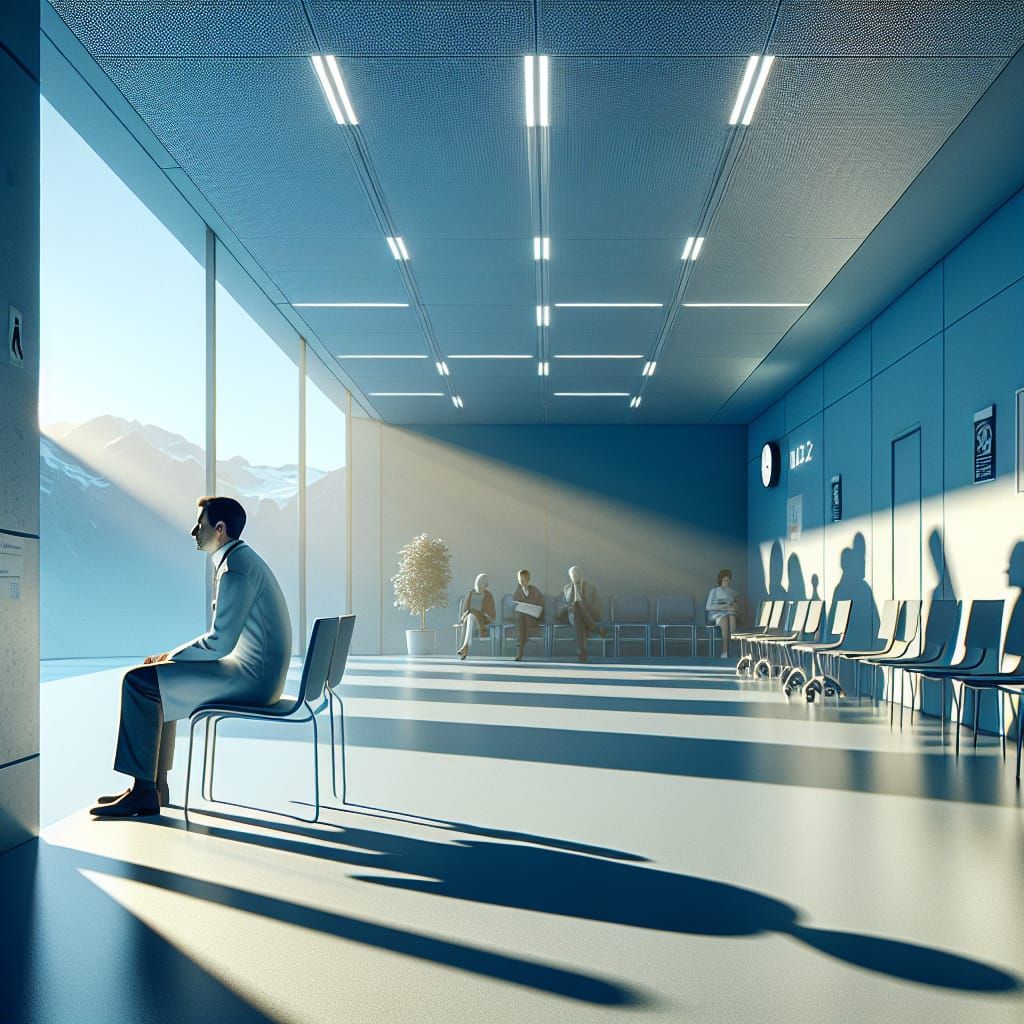 Lone Person in Sterile Waiting Room, Doctor's Office Scene