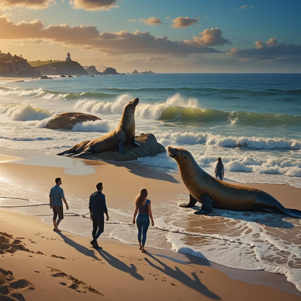 Beach Interrupted: Sea Lion in Photorealistic Digital Art