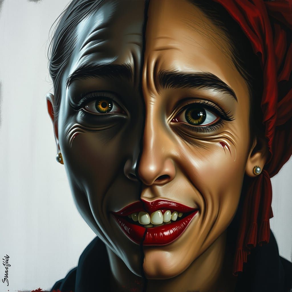 Torn Between Laughter and Tears in a Haunting Portrait