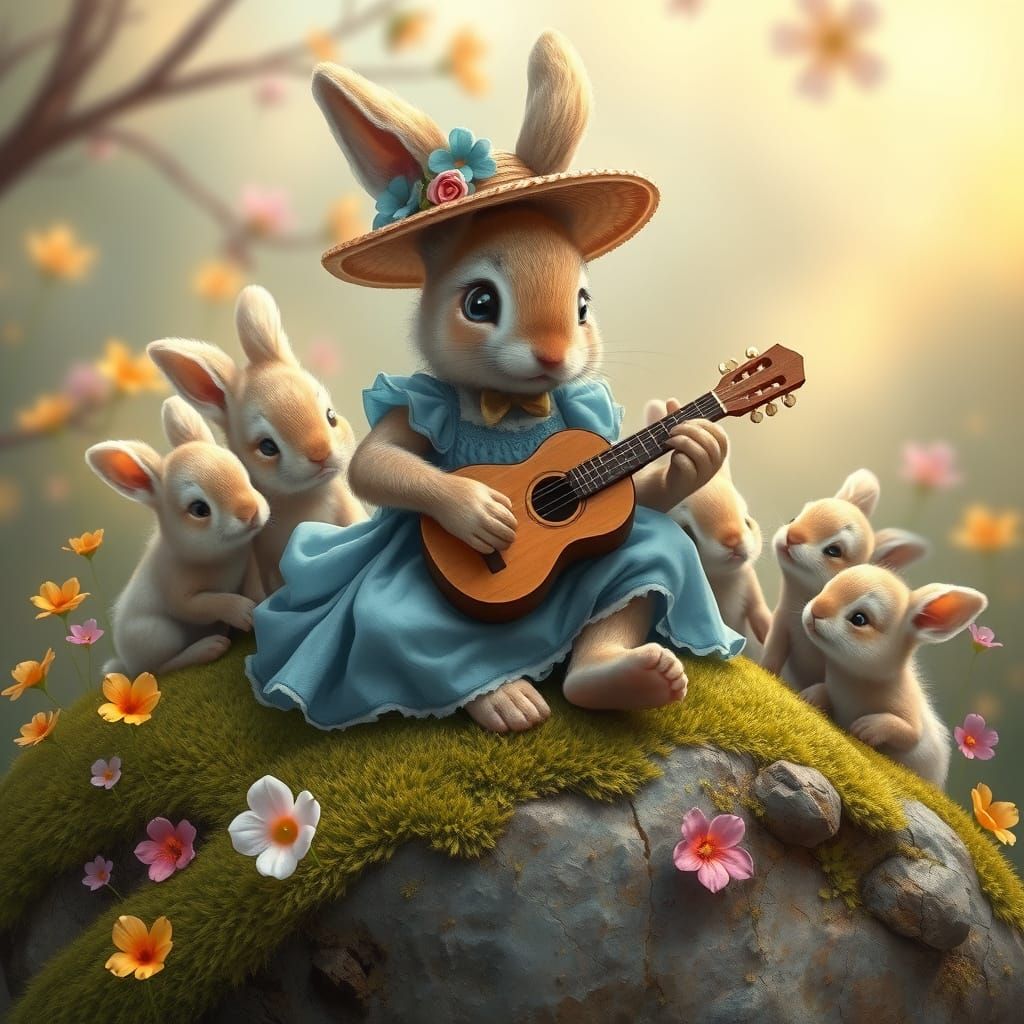 Bunny's Spring Serenade: A Whimsical Scene