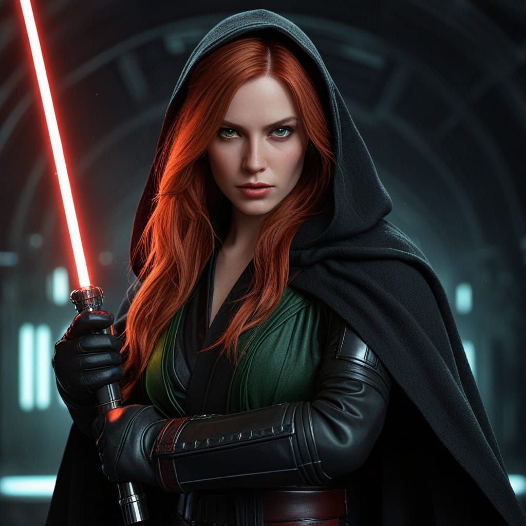 Surreal Sith Lady with Fiery Red Lightsaber