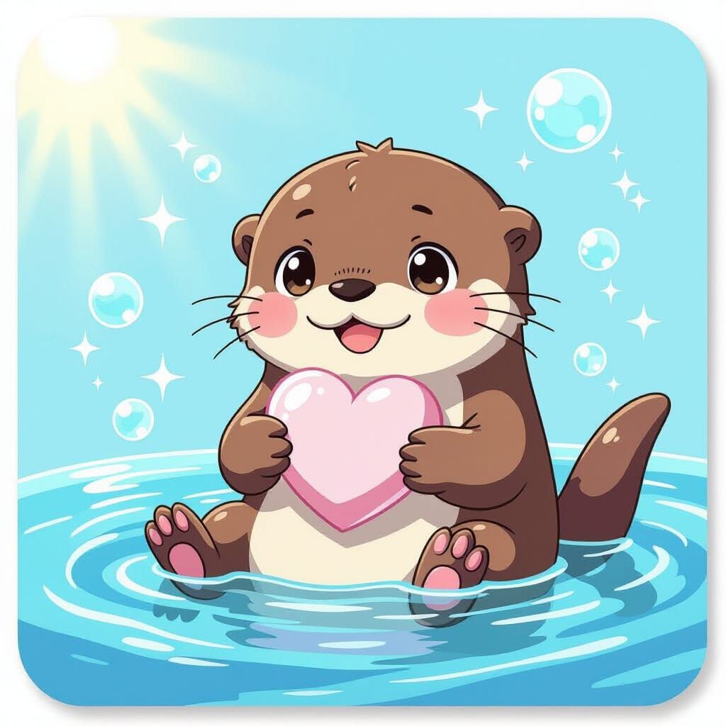 Cheerful Otter With Seashell on Blue Waves