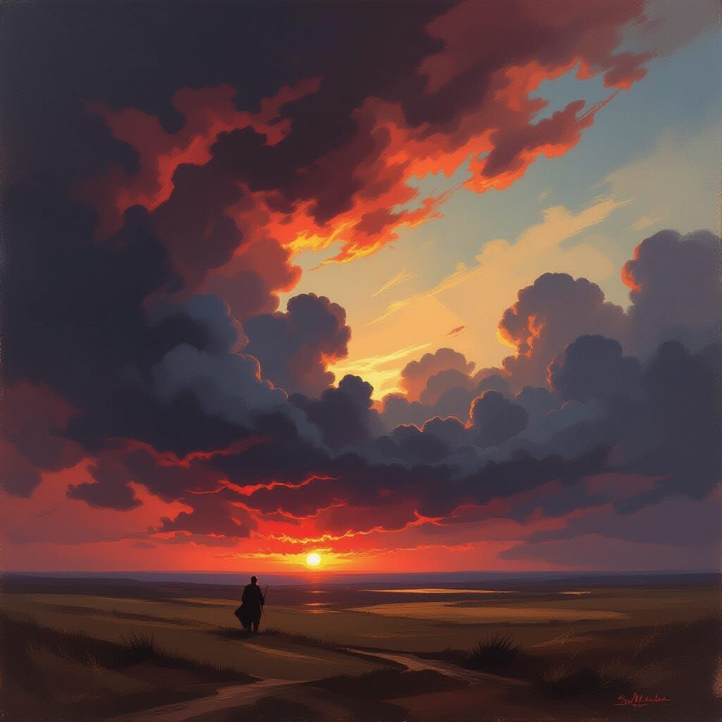 Crimson Tempest Storm Over Desolate Plain