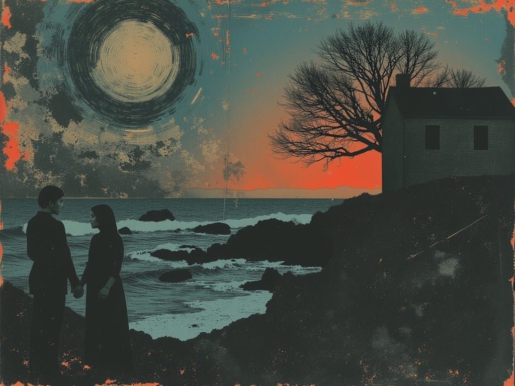 Cosmic Sunset with Swirling Coral Hues