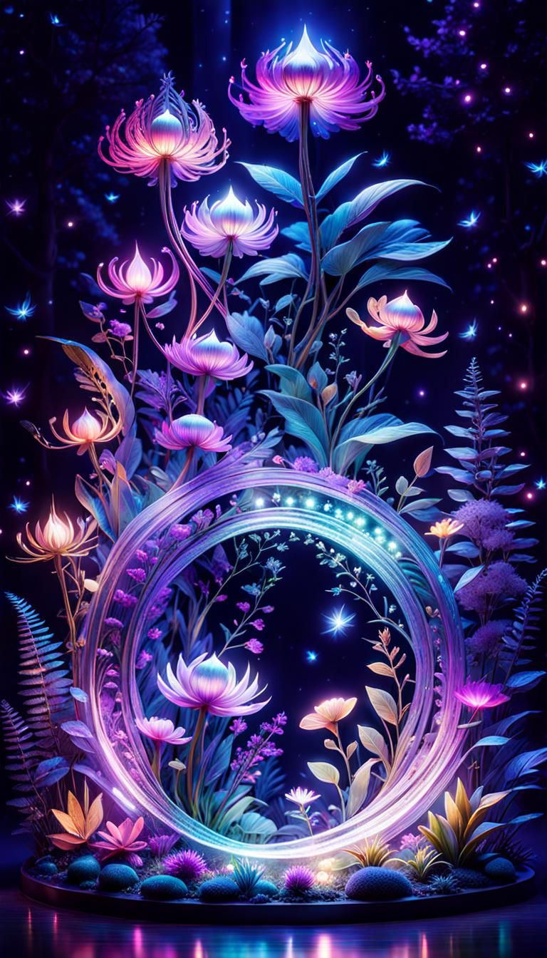 Ethereal Fantasy Forest at Night with Magic Swirls