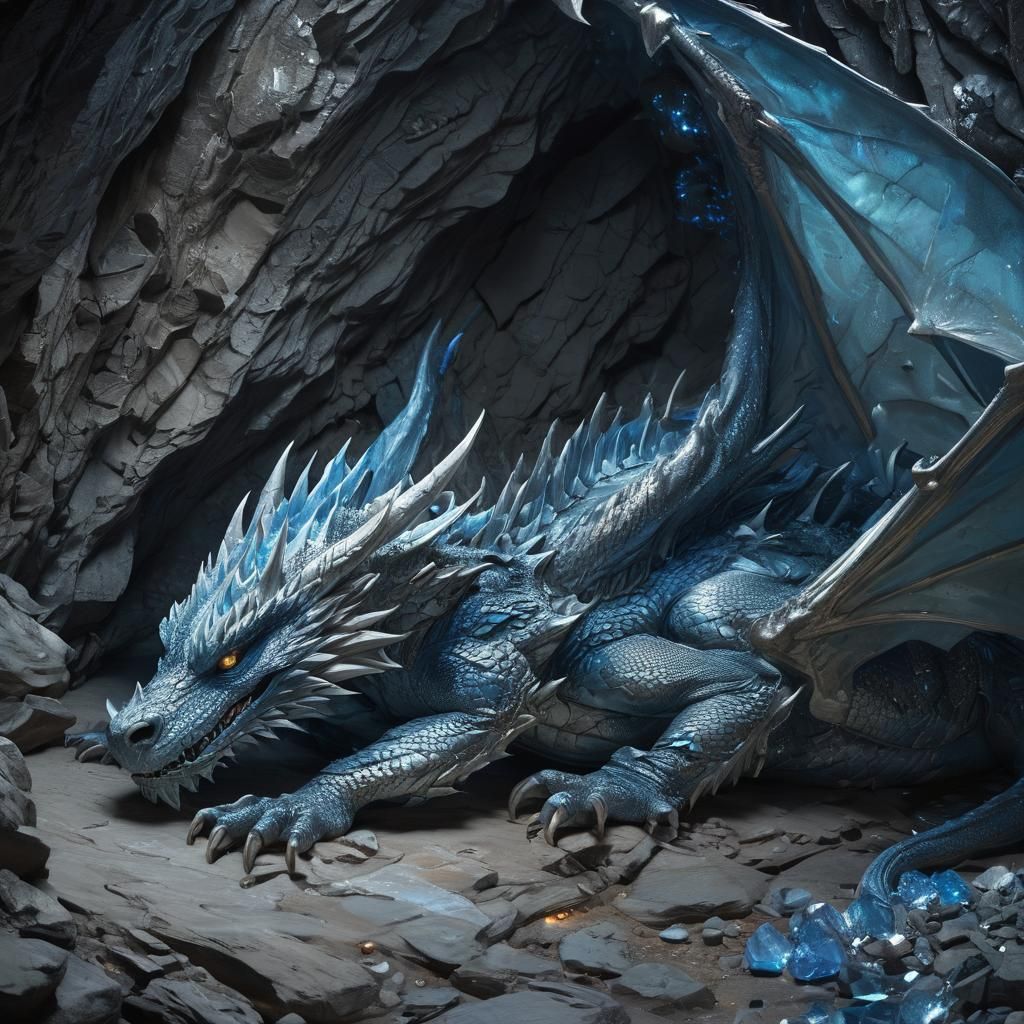 Silver and Blue Dragon in Diamond Cave