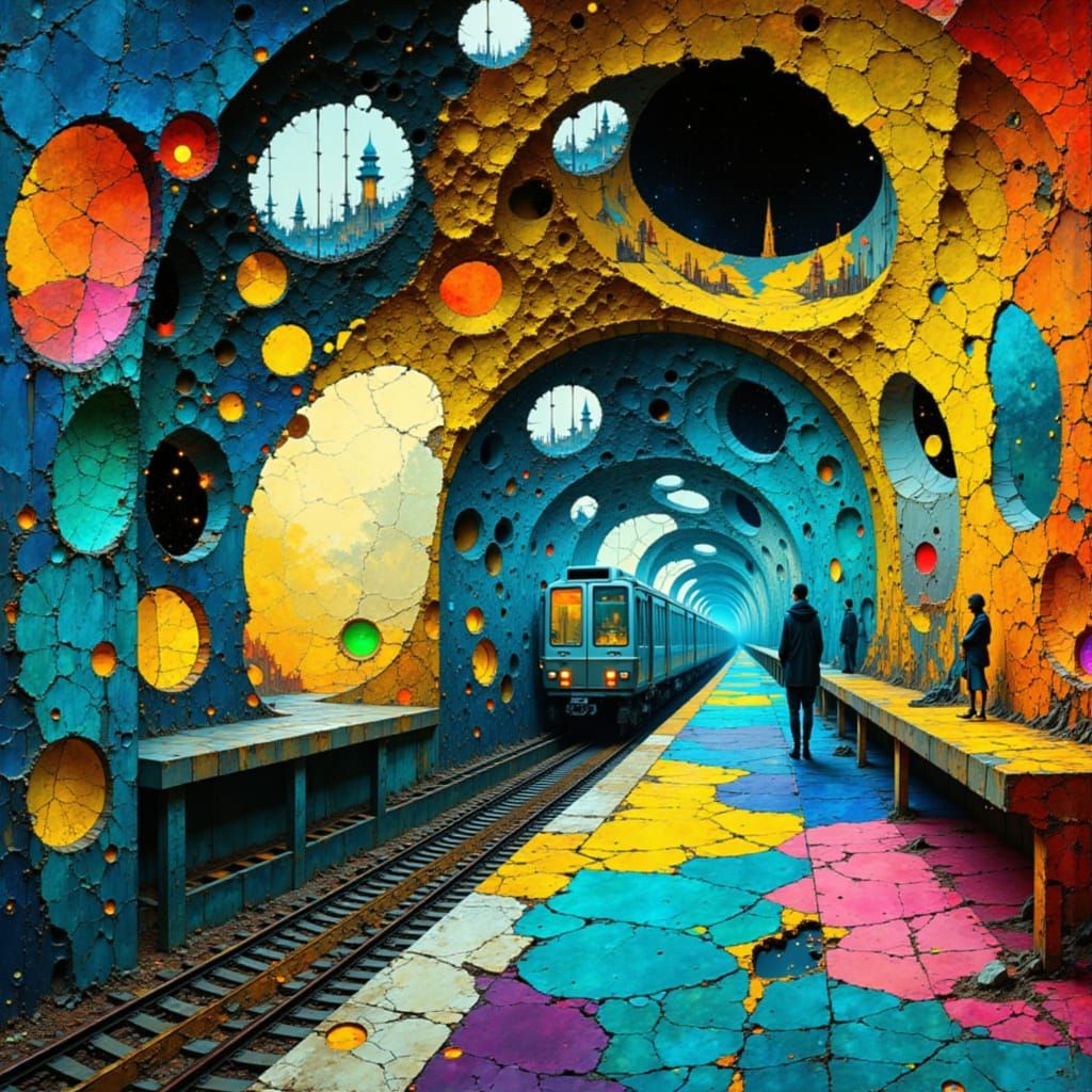 Kaleidoscopic Metro Station in Futuristic Style
