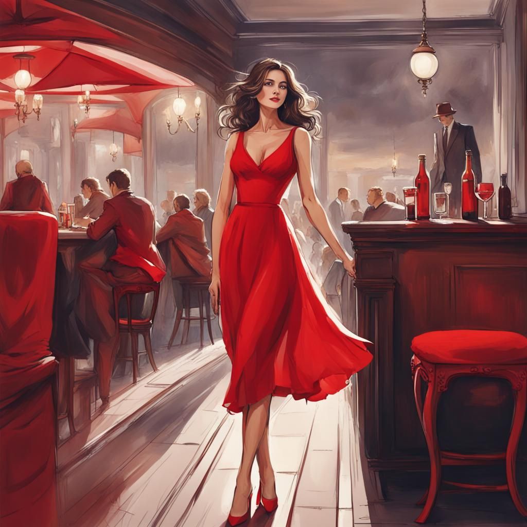 Woman in Red Dress on a Date
