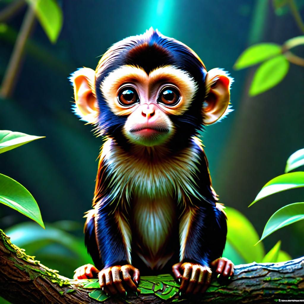 Adorable Chibified Capuchin Monkey in Fantasy Ambience