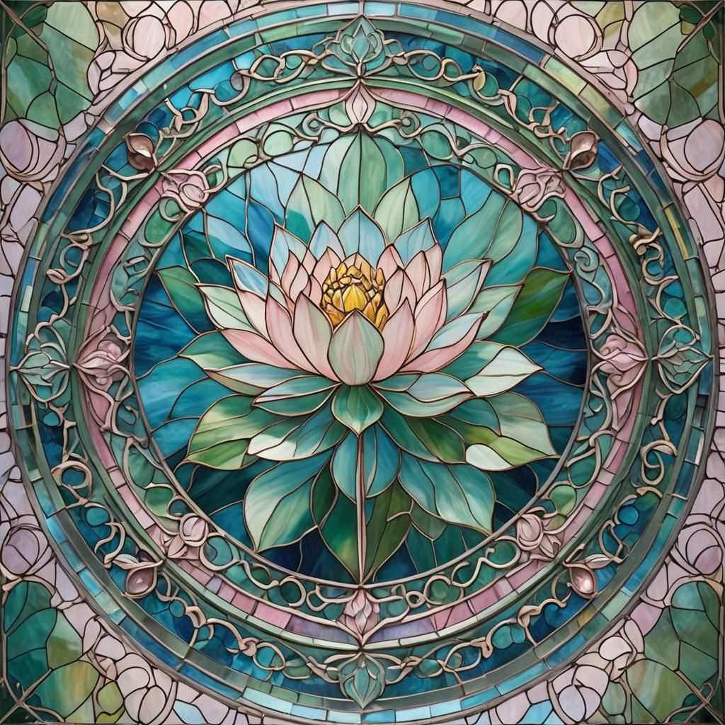 Stained Glass Lotus Flower Art in Pastel Hues