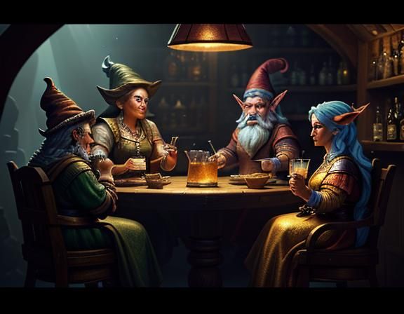 Gnomes Casting Spells in Tavern: Epic Fantasy Art