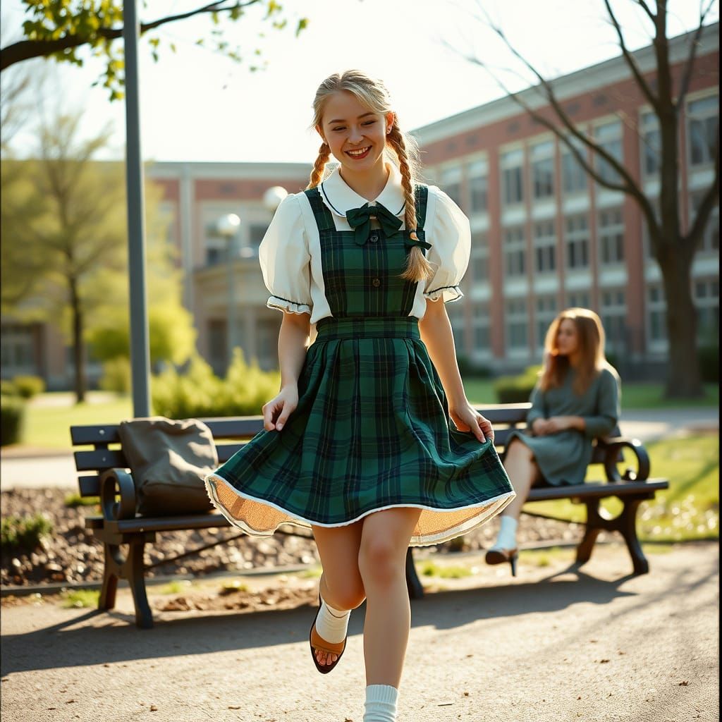 Vintage Schoolgirl Chic in Green Tartan