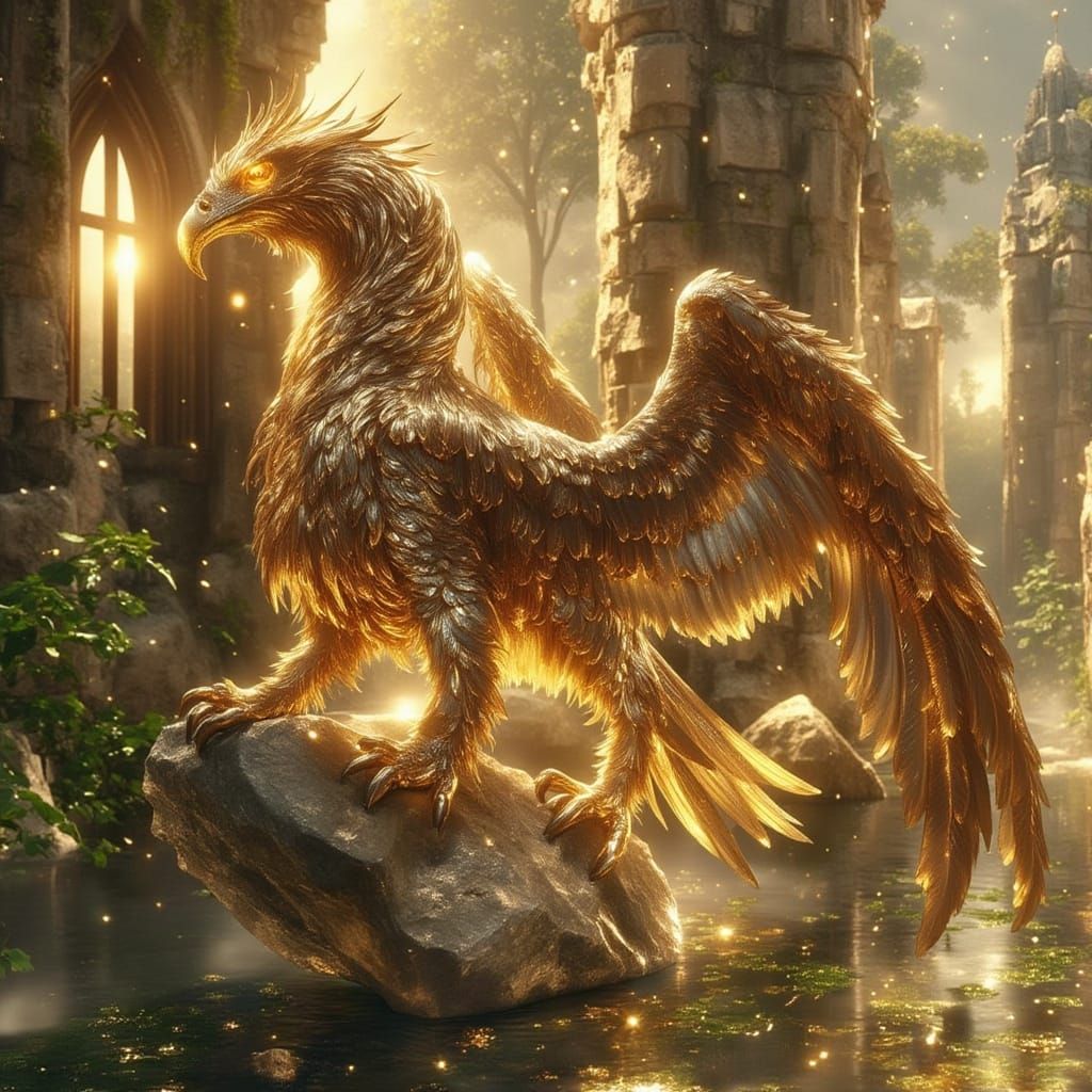 Majestic Griffin Guardian on Ancient Ruins