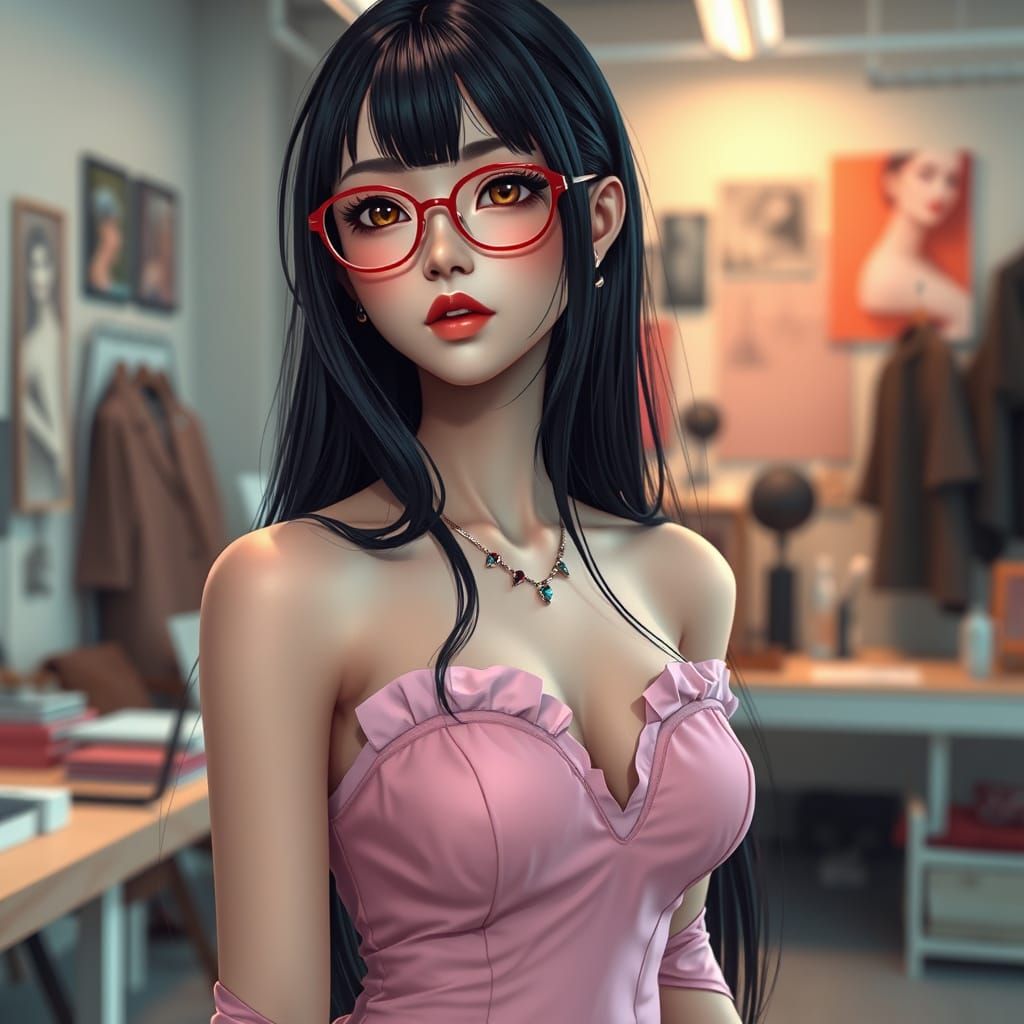 Hyper Realistic Young Woman in Red Gown, 8K Resolution