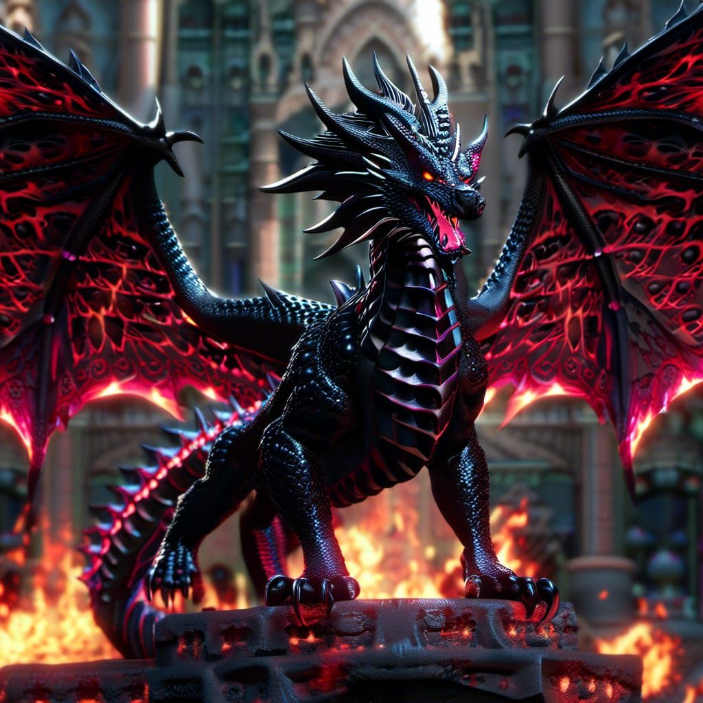 Dark Goth Dragon with Black Ink Fur