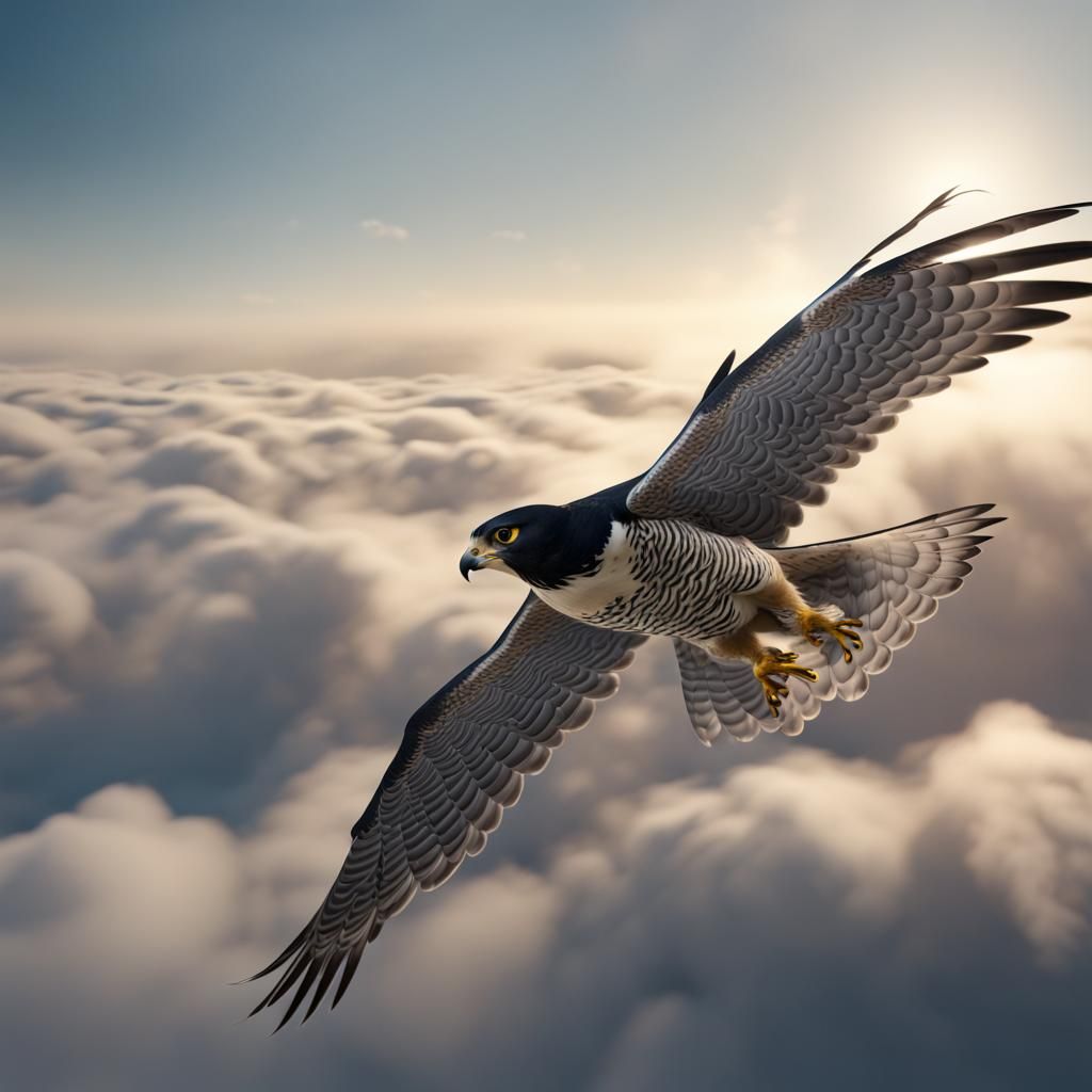 Peregrine Falcon Soaring Above Clouds in Matte Painting