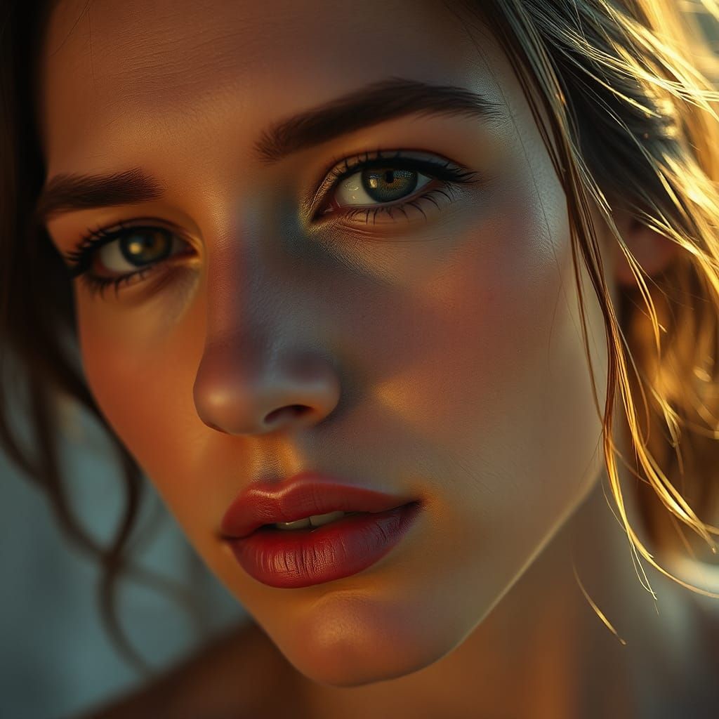 Hyperrealistic Close-Up of a Beautiful Greek Woman