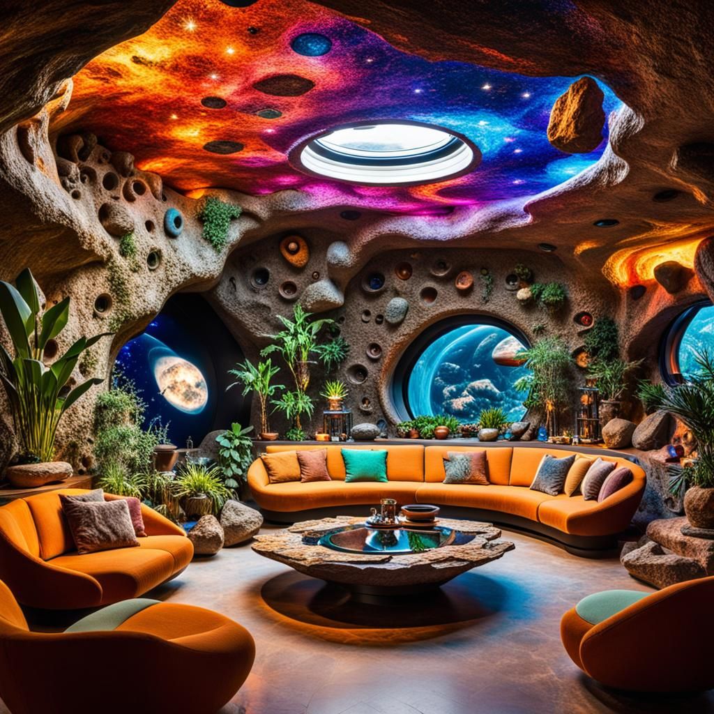 spaceship living room in outer space