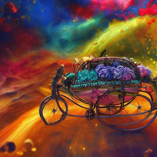 Shilling on Penny-farthing Bicycle as Gouache Painting