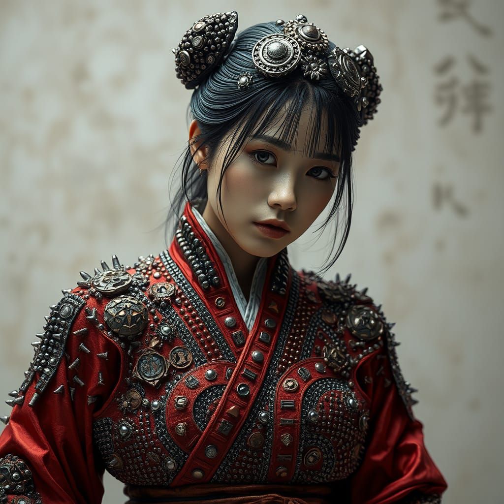 Surreal Cyberpunk Warrior in Hanbok Armor