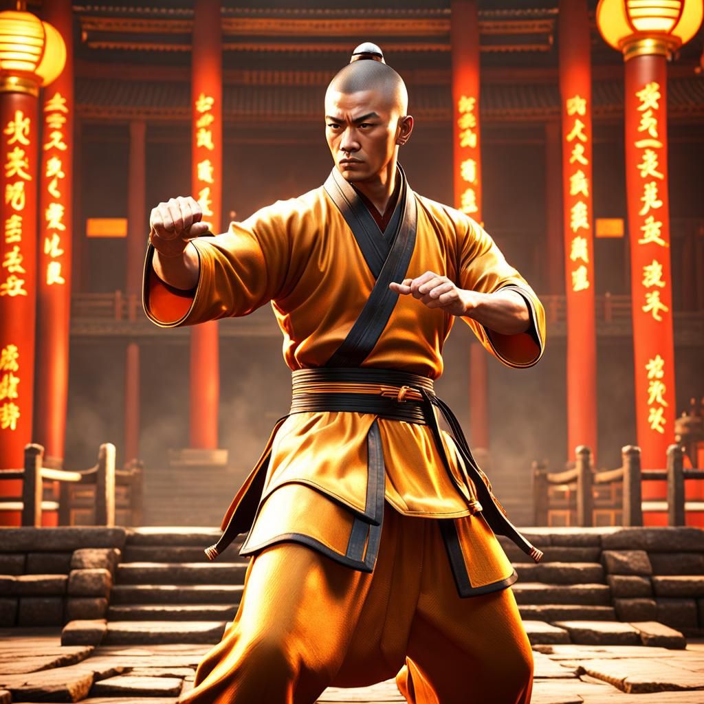 Shaolin Monk in Wing Chun Stance, 3D Render