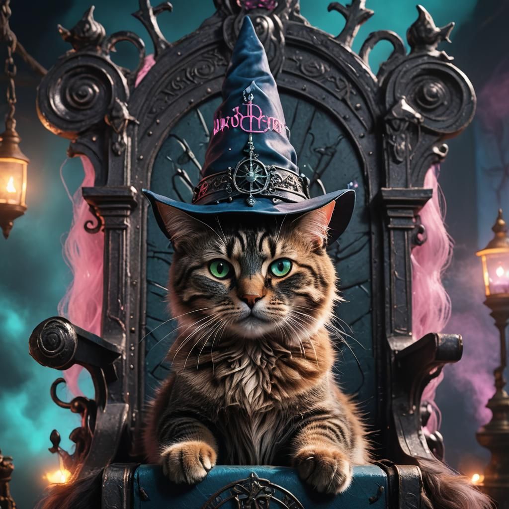 Halloween Cat Wizard on Iron Throne in 3D