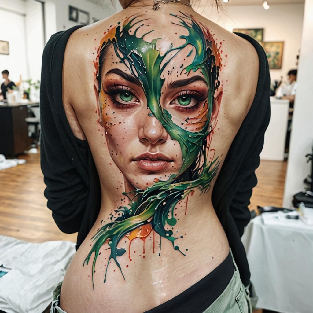 Green Tattoo Design in Hyperrealistic Splash Art