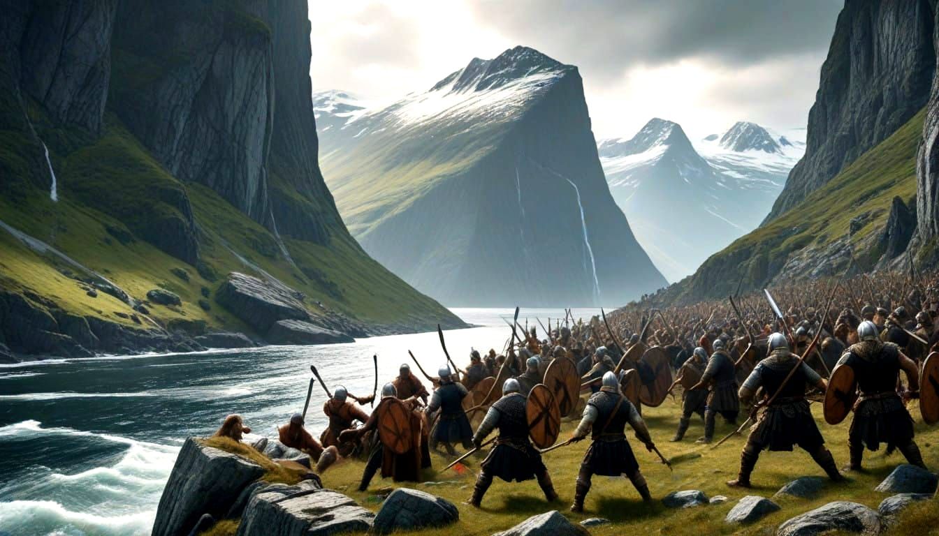 Viking Battle Scene in Woodcut Style, 4K Resolution