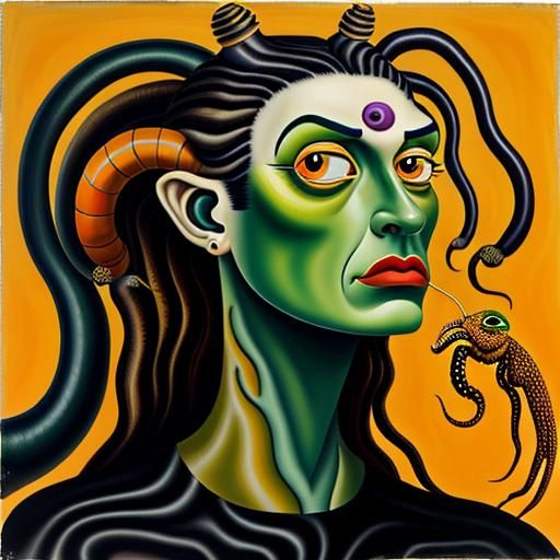 Surreal Portrait of a Woman with Centipede and Eye