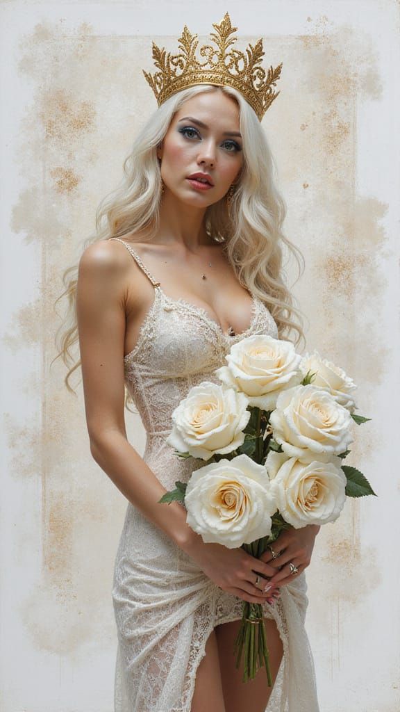 Sensual Queen with Rose Crown in Hyperrealistic Style