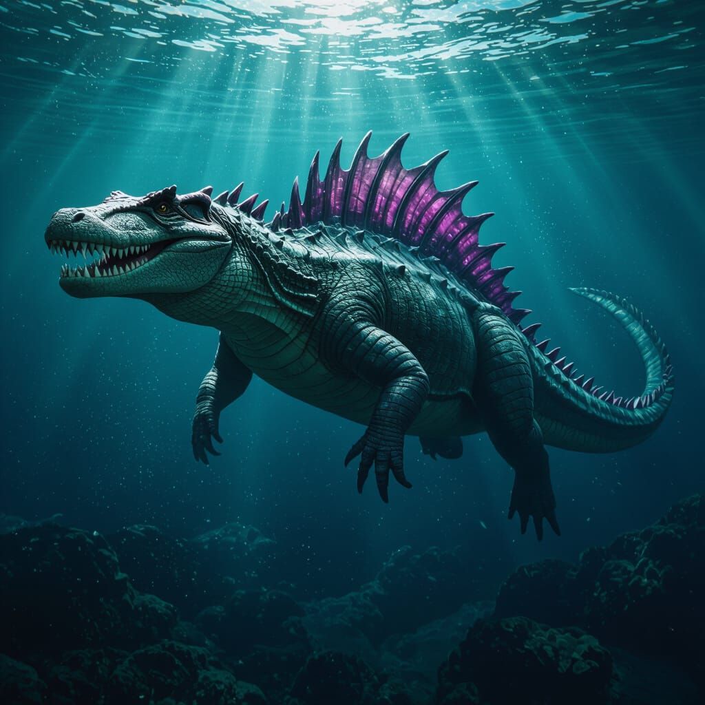 Aquatic Dinosaur Hybrid in Deep Ocean