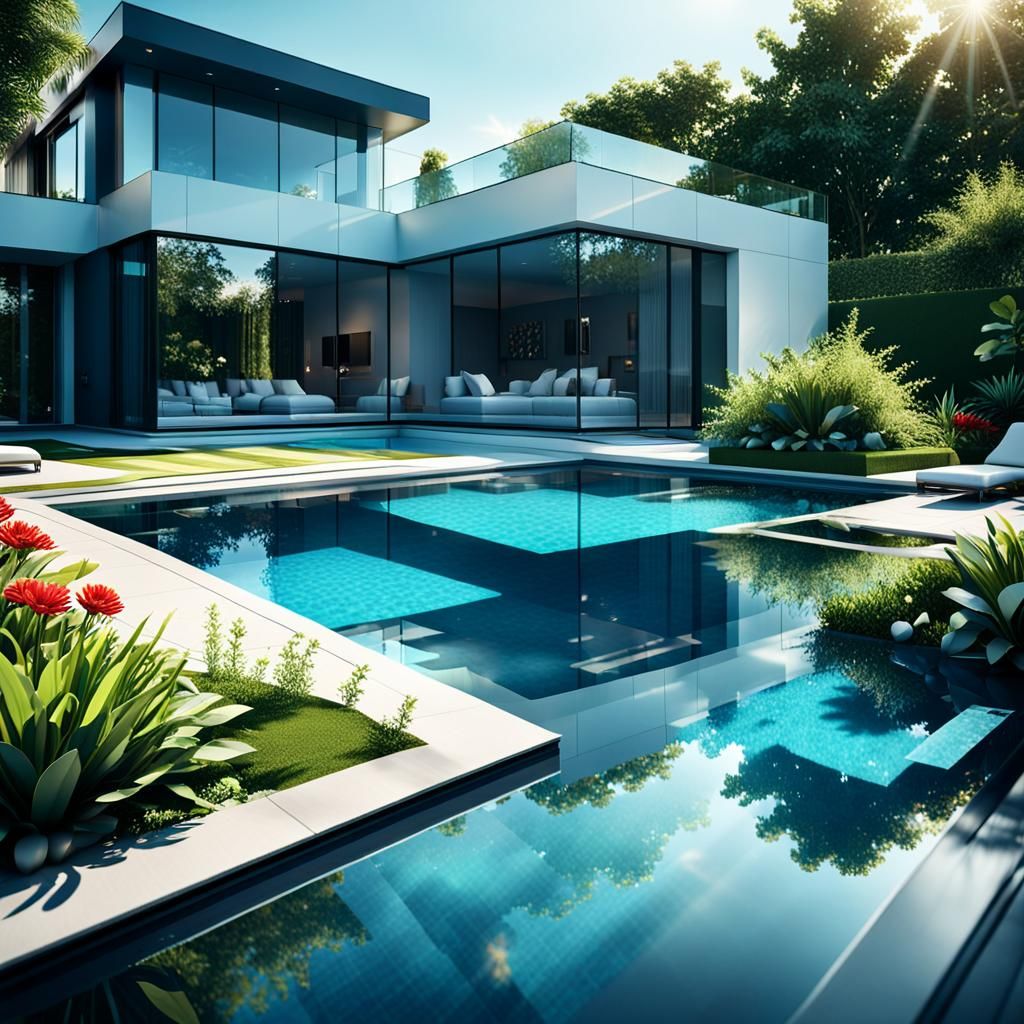 Luxury Modern House with Pool in Photorealistic Digital Art