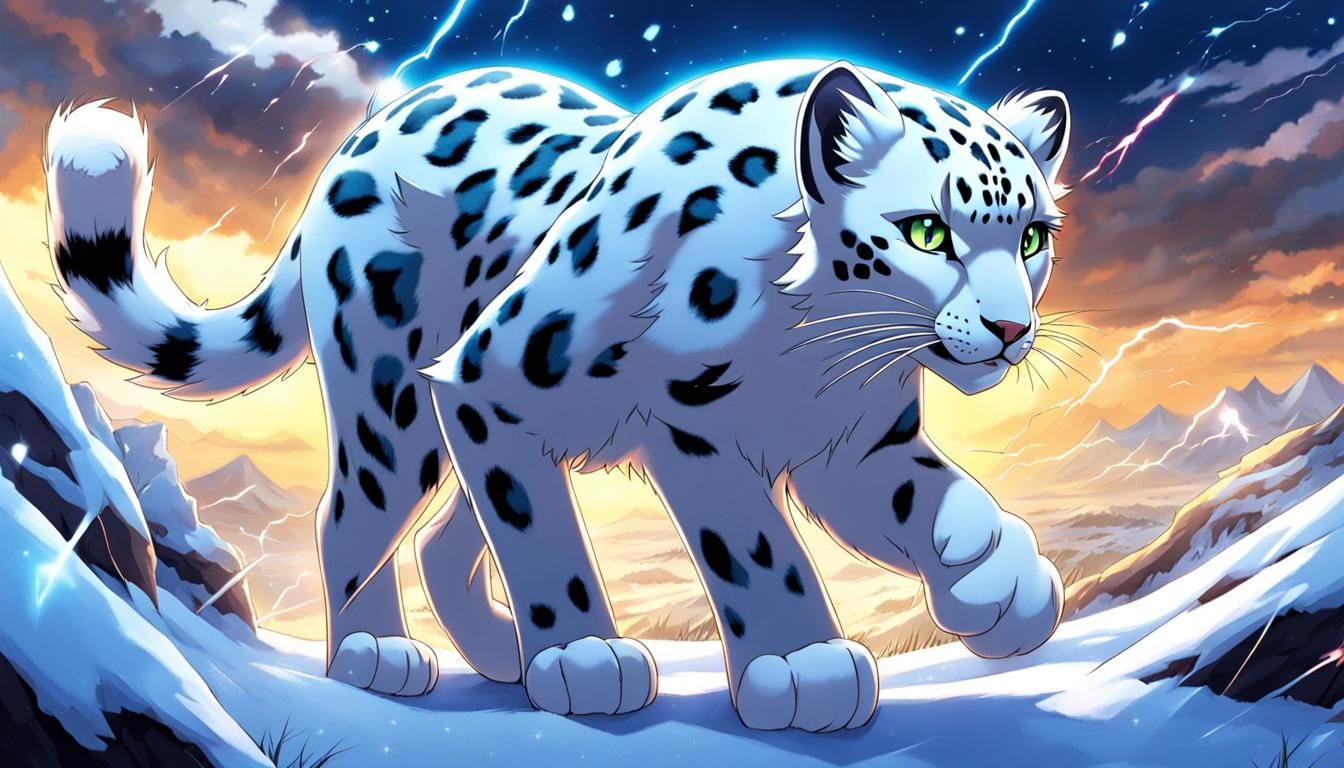 Electric Ice Snow Leopard Pokémon in Anime Style