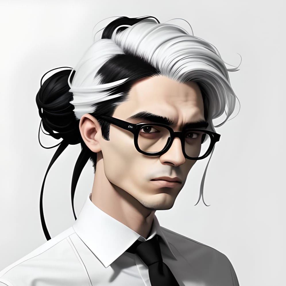 Abstract Portrait with Paper Hair in Black and White