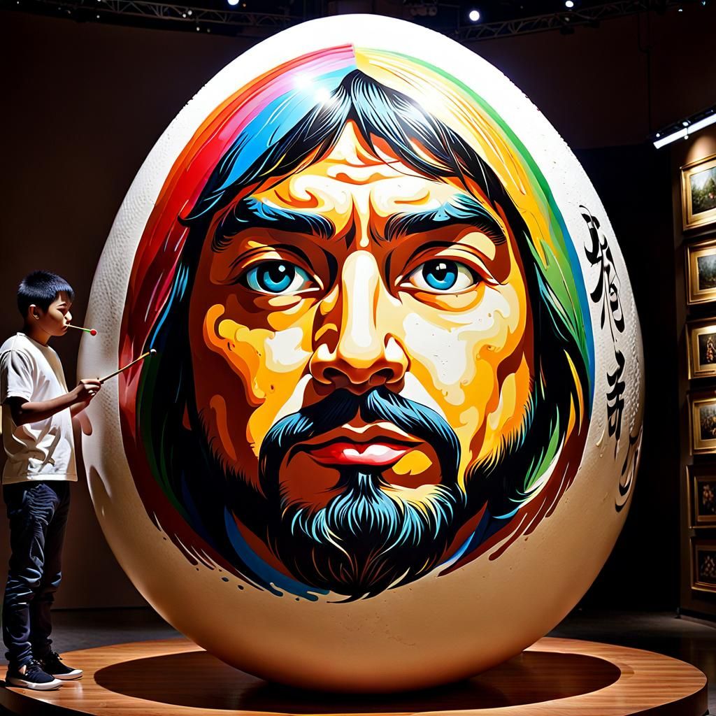 Ogre Paints Calligraphy on Giant Egg