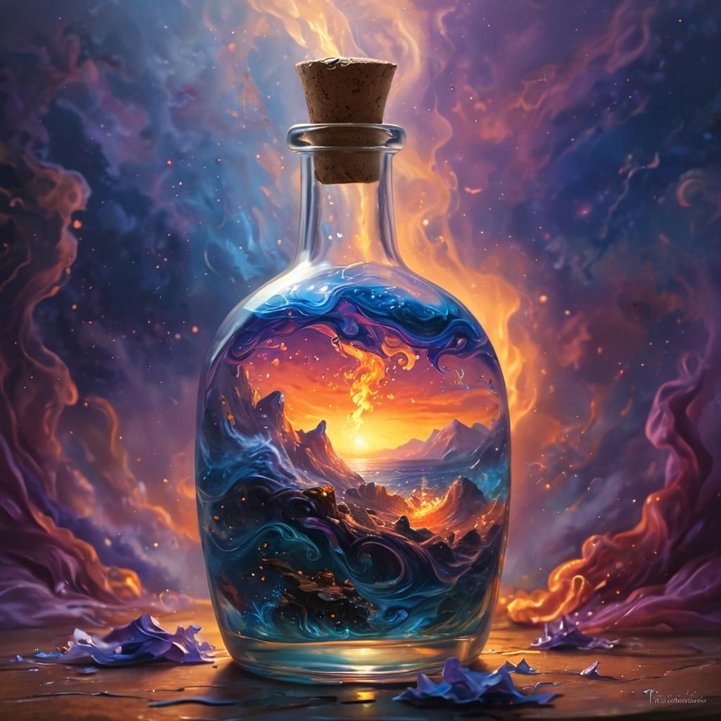 Earth Ablaze in a Bottle: Ethereal Fantasy Art