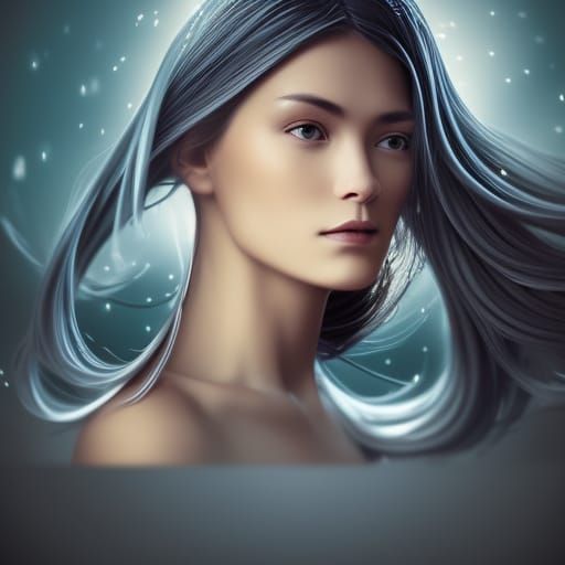 Woman Gazing at Starry Horizon in Digital Art