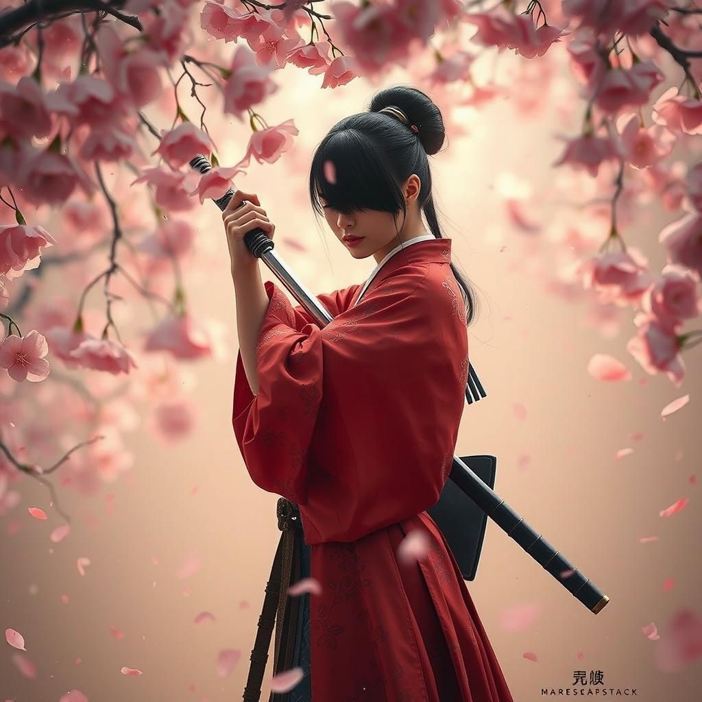 Blind Swordswoman in Cherry Blossom Vortex